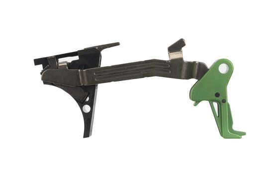 CMC Triggers Drop-In Glock 43 trigger features a flat bow for enhanced trigger feel and an eye-catching green trigger.